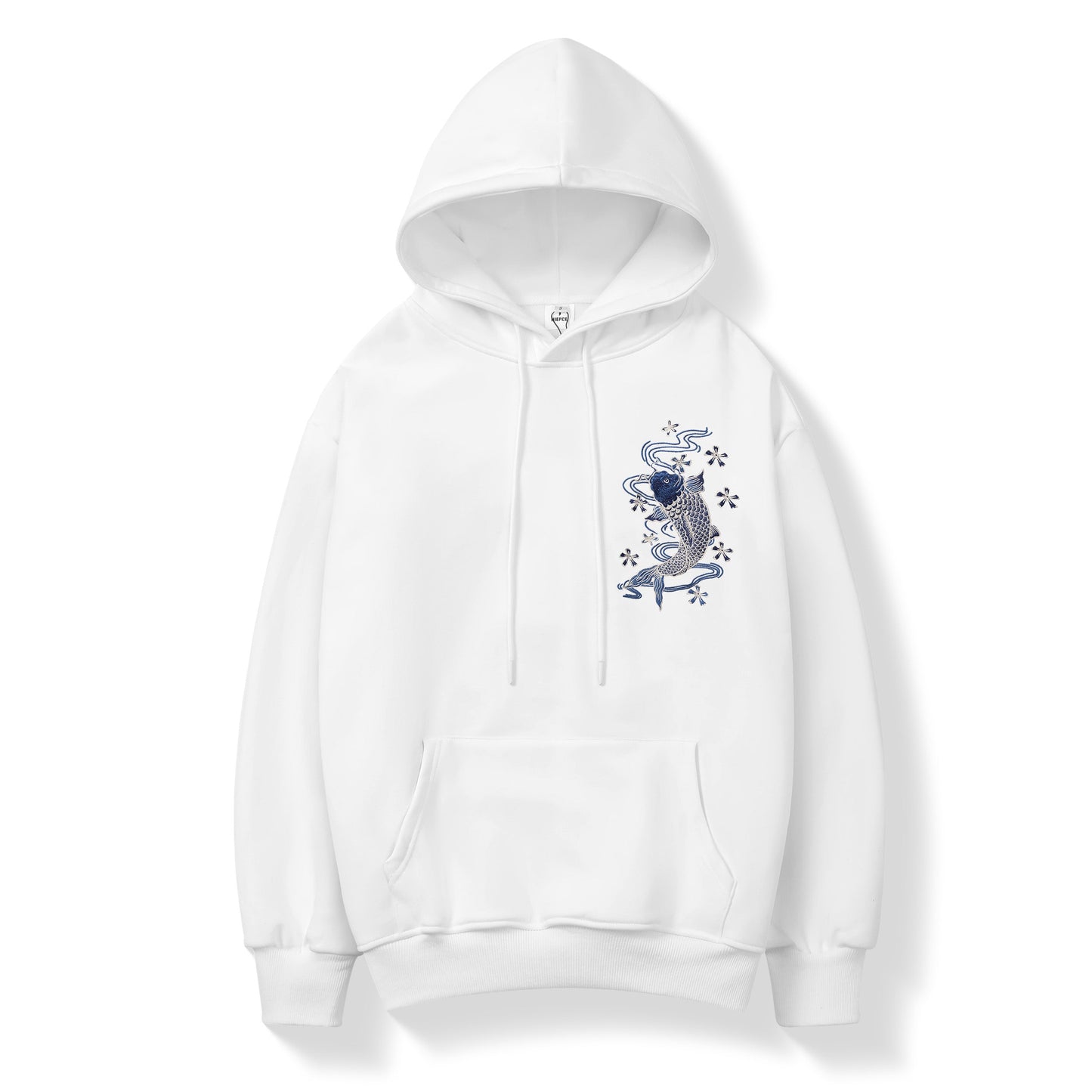 KH9015 Blauer Koi-Stickerei-Kapuzenpullover