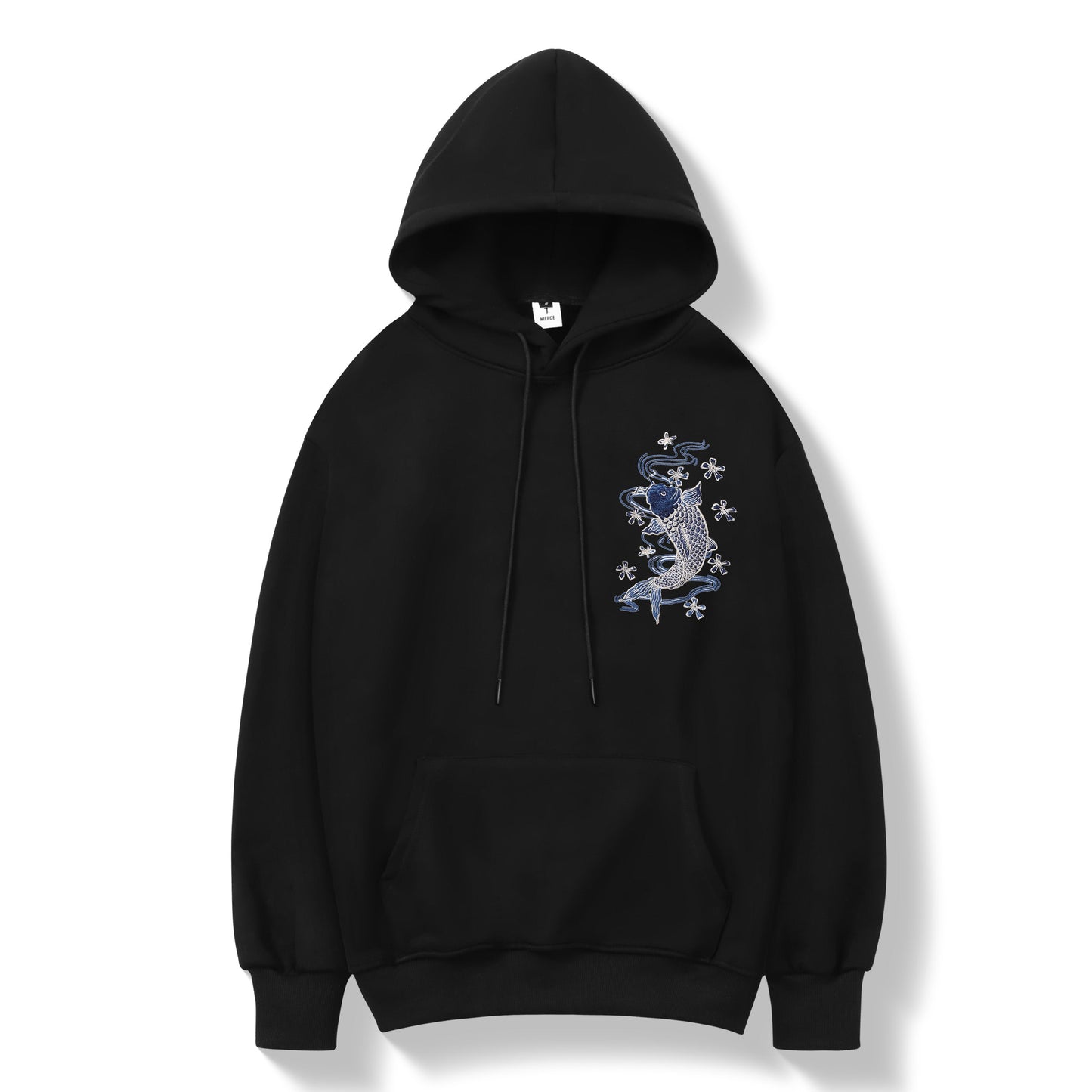 KH9015 Blauer Koi-Stickerei-Kapuzenpullover