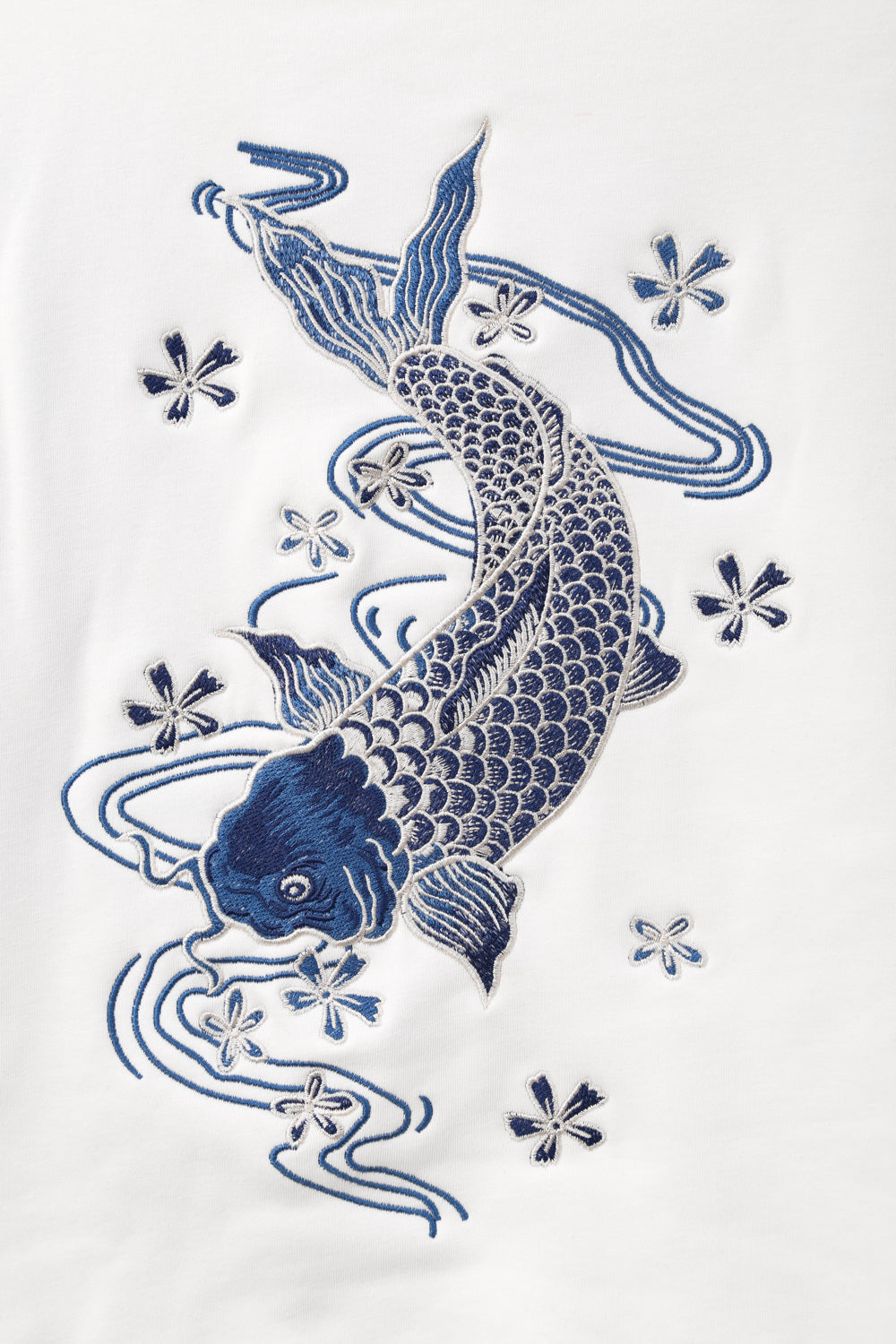 KH9015 Blauer Koi-Stickerei-Kapuzenpullover