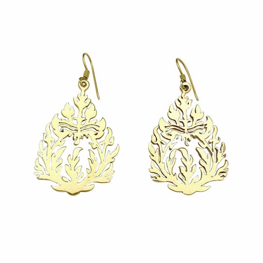 Khmer Temple Recycled Brass Earrings Handcast From Cambodian Bombshell Metal