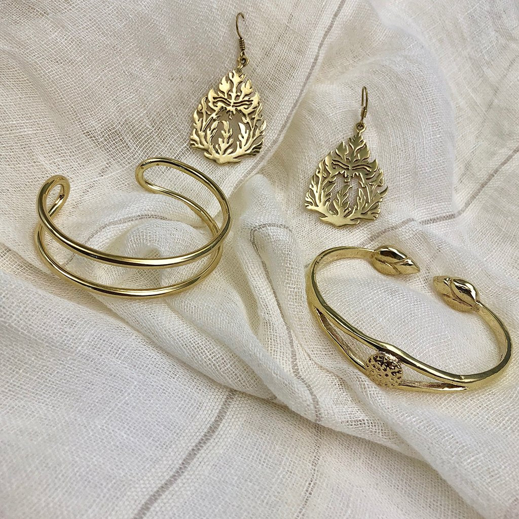 Khmer Temple Recycled Brass Earrings Handcast From Cambodian Bombshell Metal