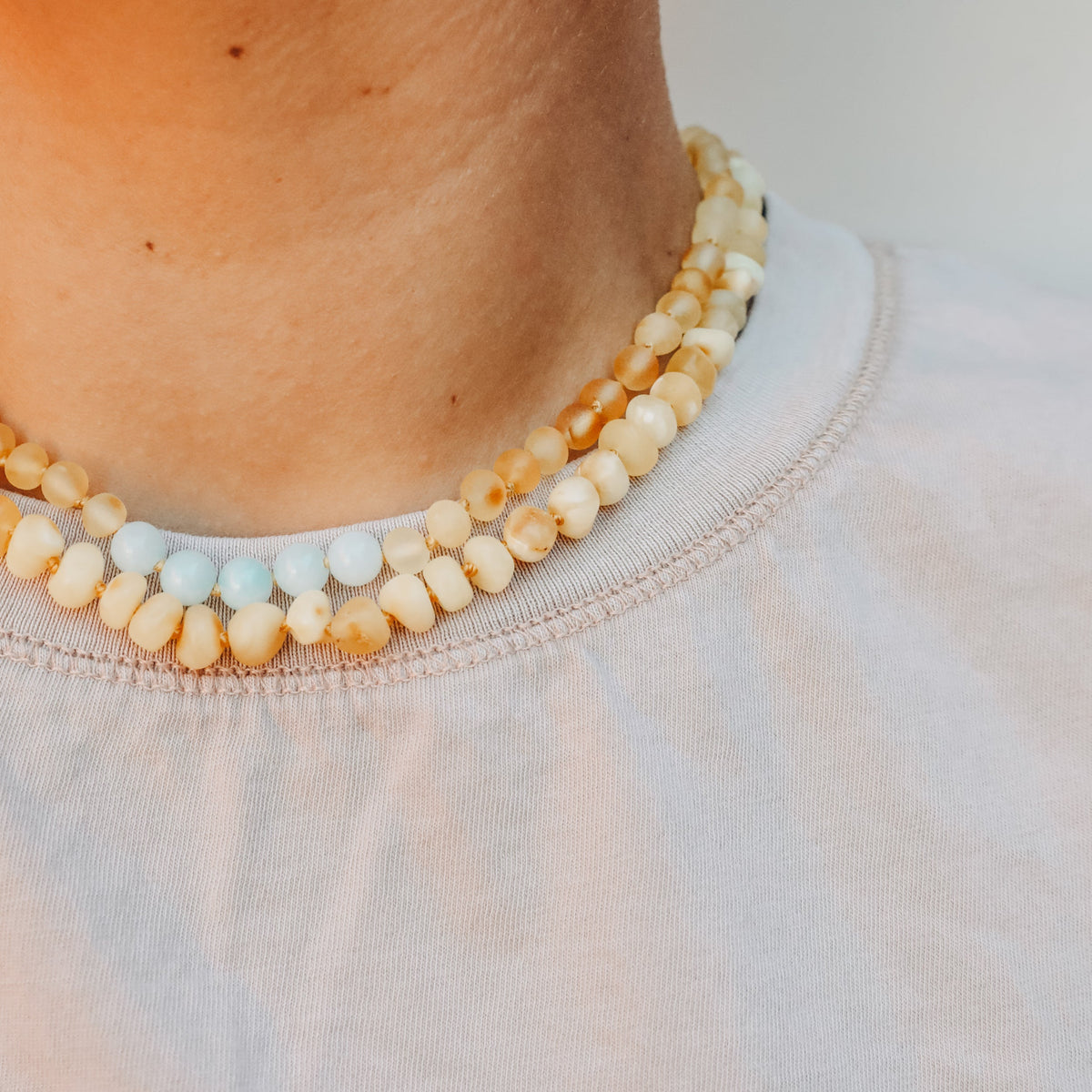 Miel brut Ambre de la Baltique + Amazonite || Collier