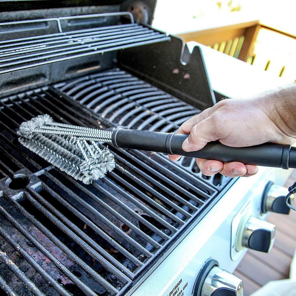Küchenzubehör BBQ Grillbürste und Schaber Grillset Reinigungsbürste Edelstahlwerkzeuge Drahtborsten Dreiecks-BBQ-Grillreinigungsbürste für Weber Gas Holzkohle Porzellan Gusseisen & alle Grillroste Zubehör