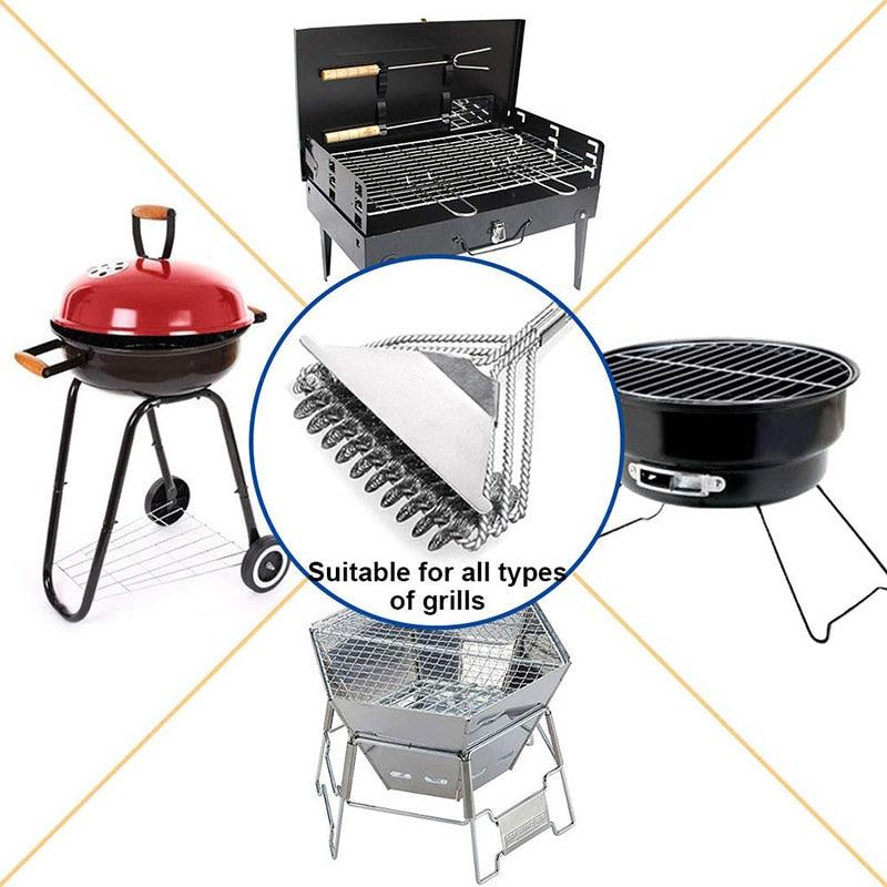 Küchenzubehör BBQ Grillbürste und Schaber Grillset Reinigungsbürste Edelstahlwerkzeuge Drahtborsten Dreiecks-BBQ-Grillreinigungsbürste für Weber Gas Holzkohle Porzellan Gusseisen & alle Grillroste Zubehör