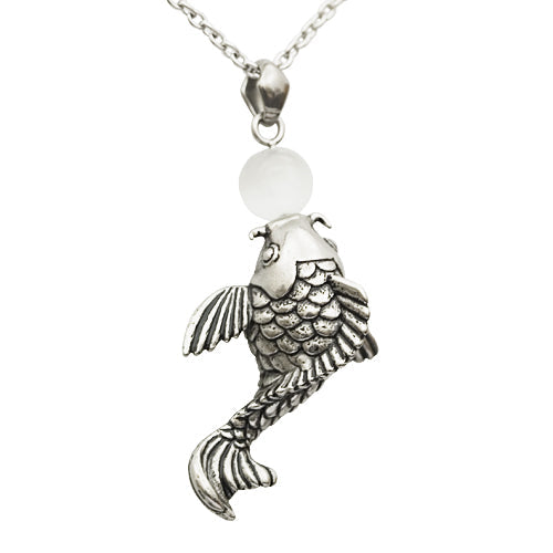 Koi-Fisch Katzenauge Halskette Silberner Anhänger Minimalistische Perle
