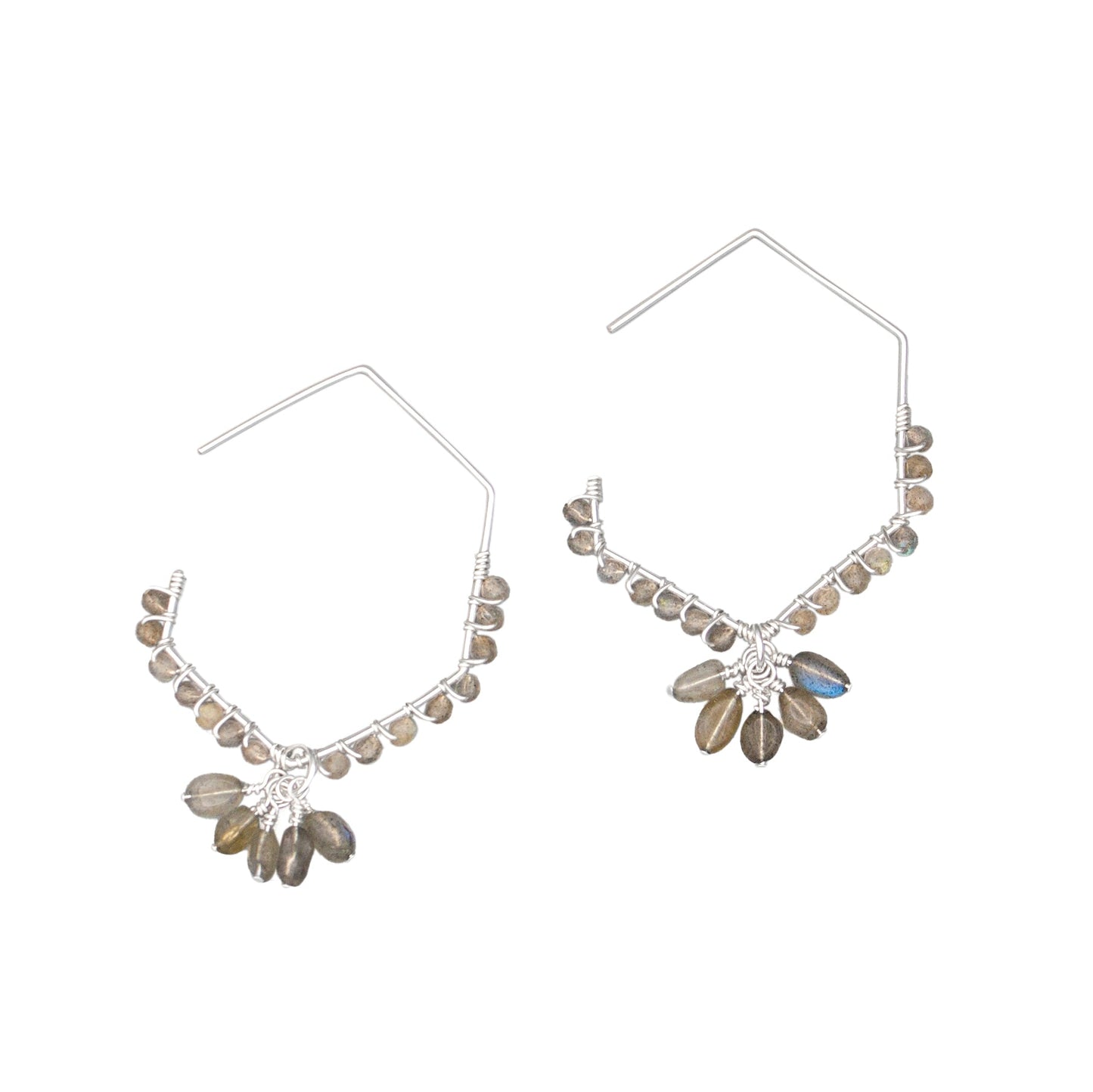 Labradorite Drop Earrings Sterling Silver Dangle Hooks