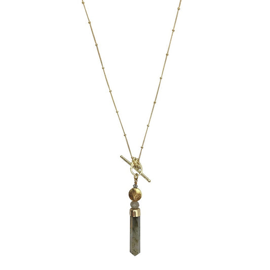 Labradorit Lariat Kette Großer Anhänger Satellitenkette Stabkreisverschluss