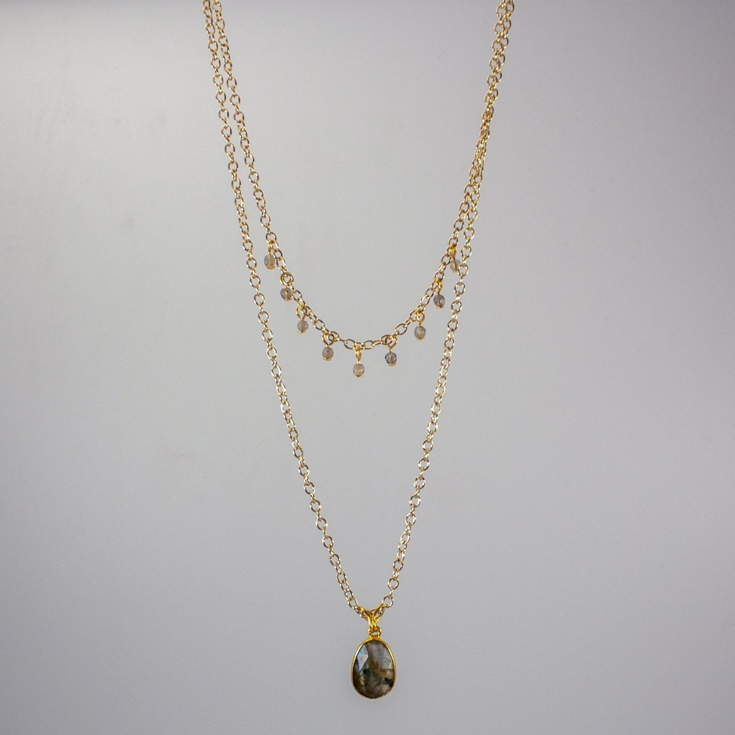 Labradorit Anhänger Halskette Gold Filled Geschichtetes Design