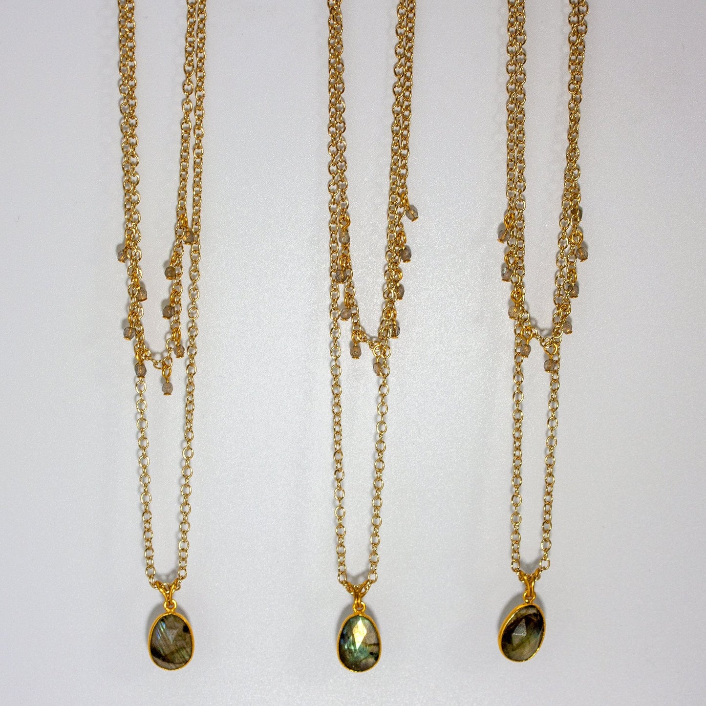 Labradorit Anhänger Halskette Gold Filled Geschichtetes Design