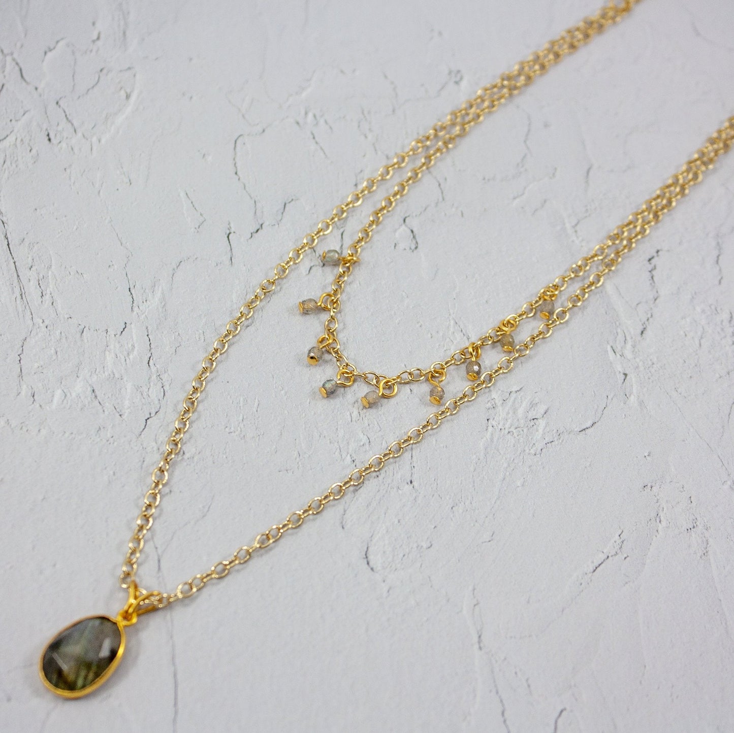 Labradorit Anhänger Halskette Gold Filled Geschichtetes Design