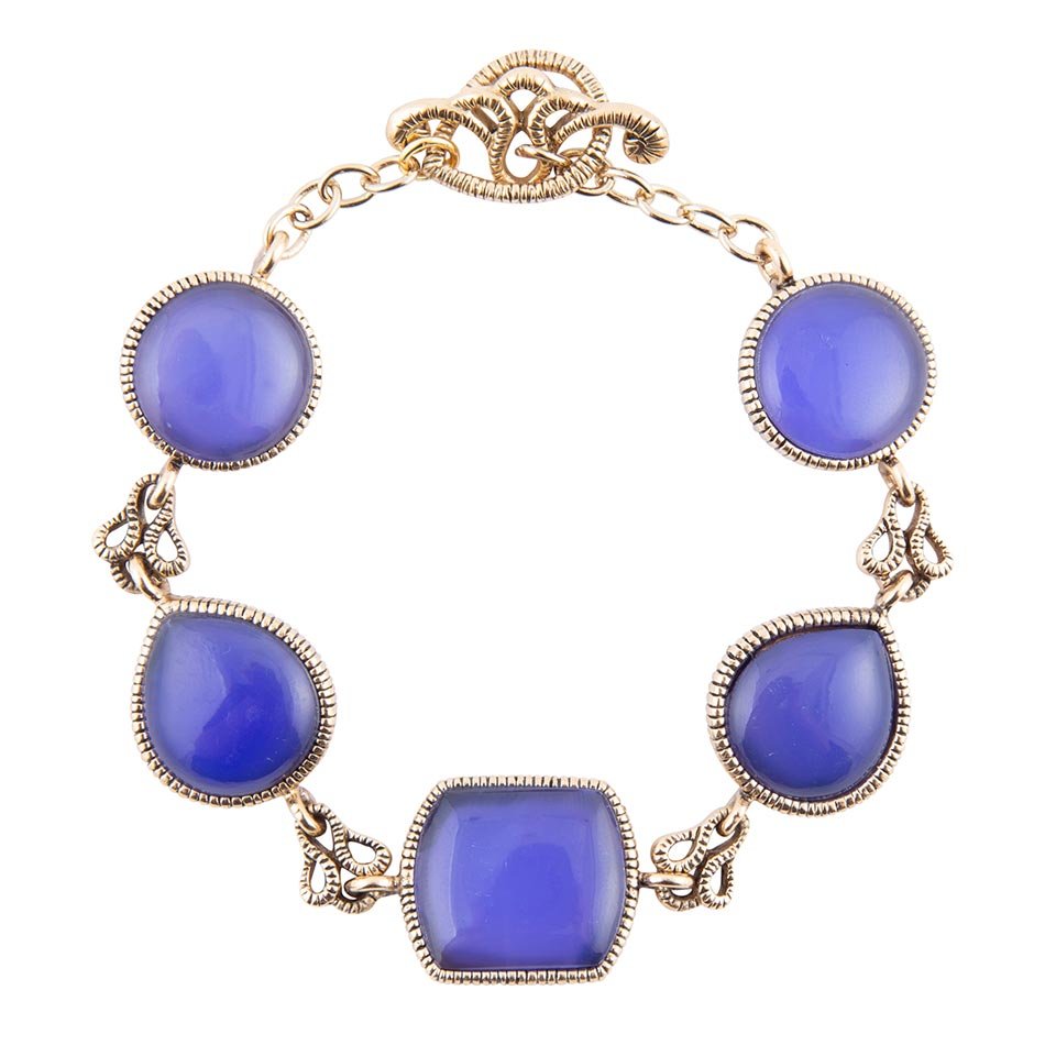 Bracelet doré maillons en agate bleue et dentelle