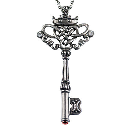 Large Key Necklace Vintage Crown Pendant Antique Chain