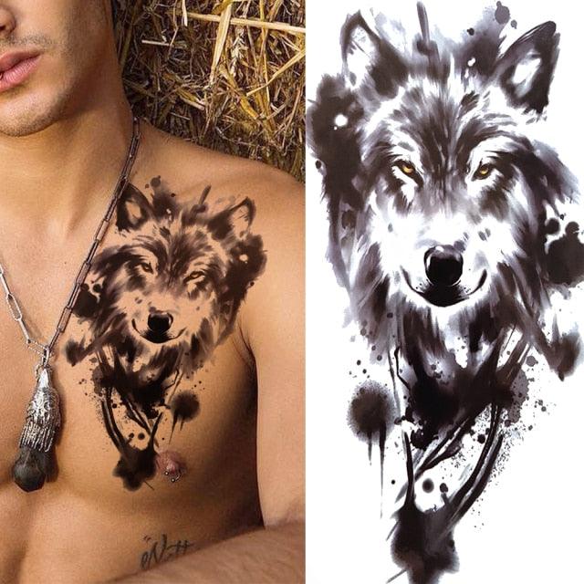 Large Wolf Tiger Black Tattoo Sticker Evil Death Temporary Tattoo Waterproof Big Tattoo Stickers For Mens Womens