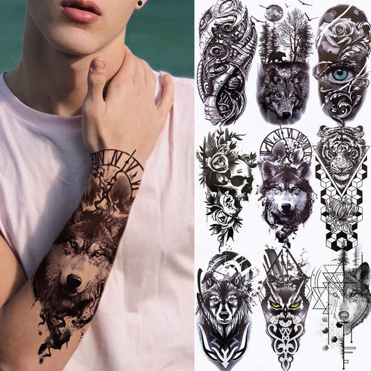 Large Wolf Tiger Black Tattoo Sticker Evil Death Temporary Tattoo Waterproof Big Tattoo Stickers For Mens Womens