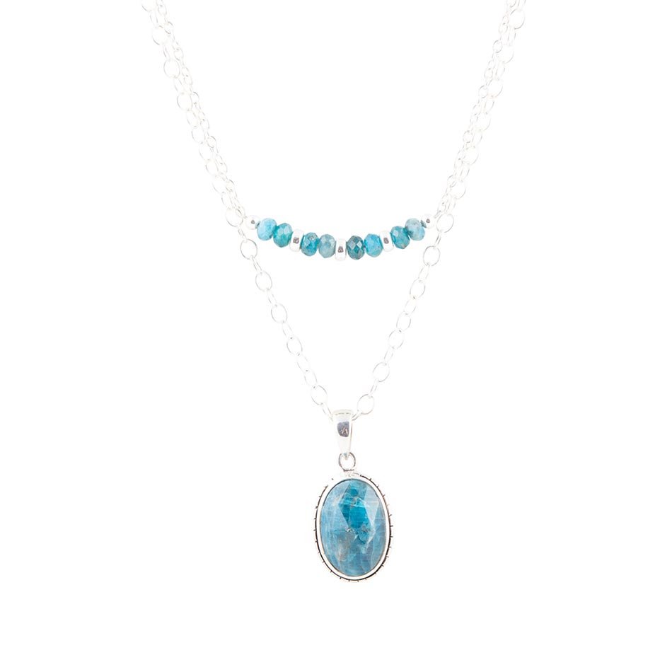 Collier en Apatite Bleue Superposée et Argent Sterling
