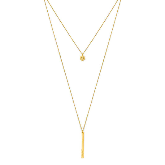Layered Bullet Necklace Gold Plated Double Chain Recycled Brass Bar Khmer Peace