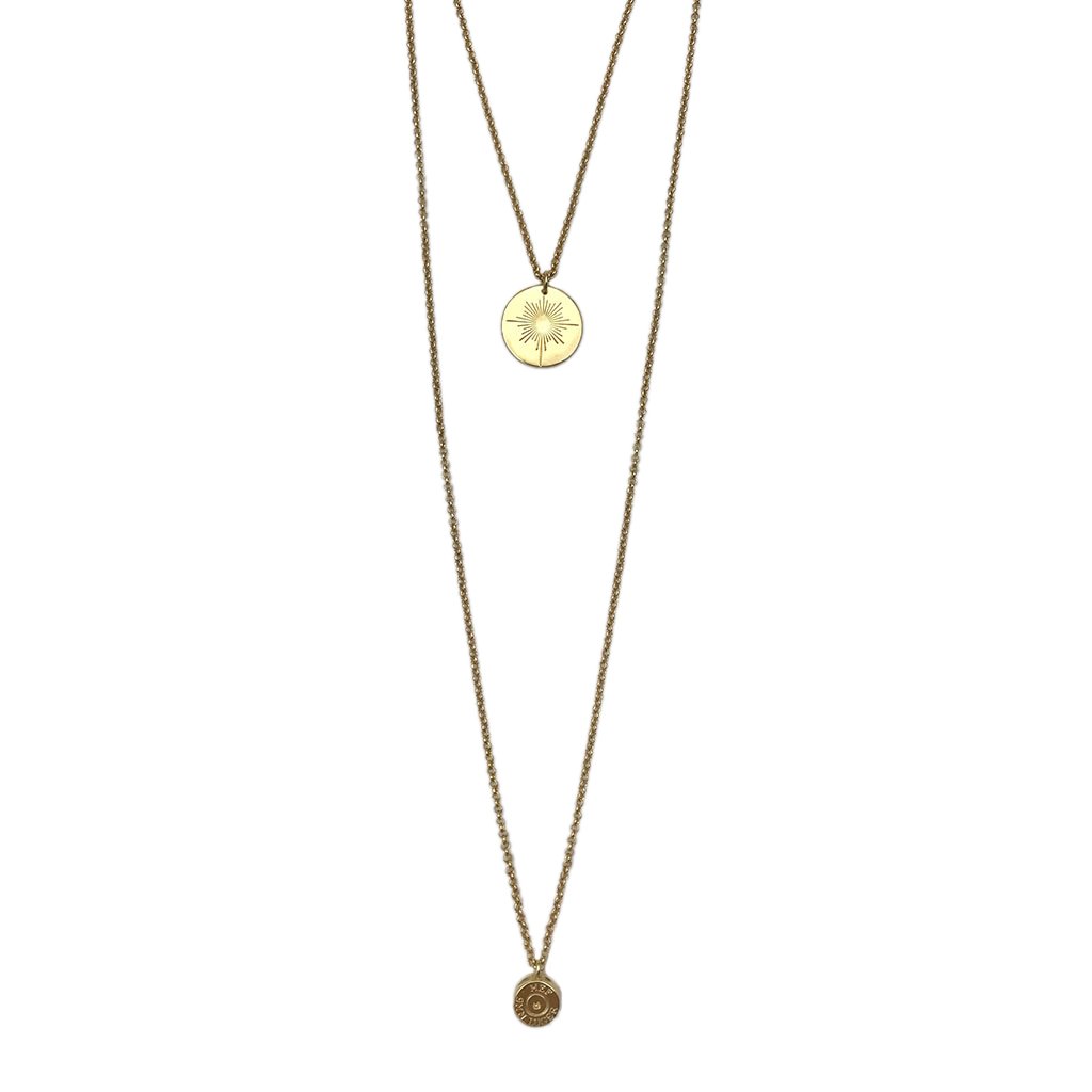 Collier superposé avec pendentif étoile du Nord en obus recyclé plaqué or