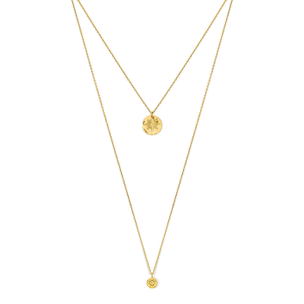 Collier superposé avec pendentif étoile du Nord en obus recyclé plaqué or