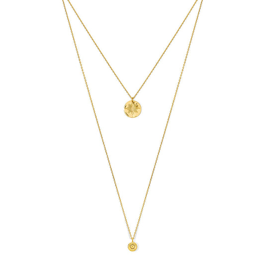 Collier superposé avec pendentif étoile du Nord en obus recyclé plaqué or