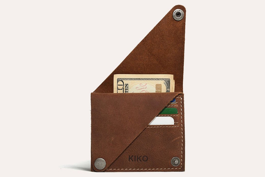 Leather Wing Fold Card Wallet Slim Snap Closure Everyday