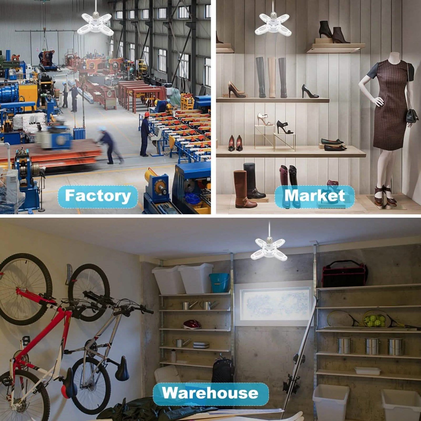 LED Dimmable Garage Ceiling Lights – 4 Adjustable Panels, Energy Saving 38W