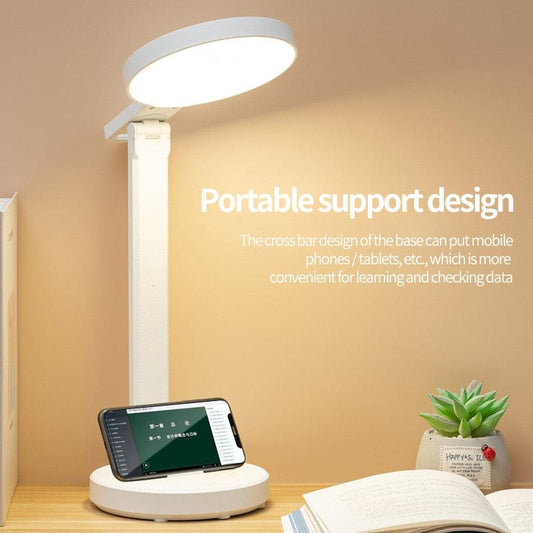 LED Reading Desk Lamp Eye-Care Study Dimming Color Mixing Rechargeable USB Charged Battery Table Light Day Clock Thermometer Decorative Table Lamp Cute Study Lamps for Bedroom Décor