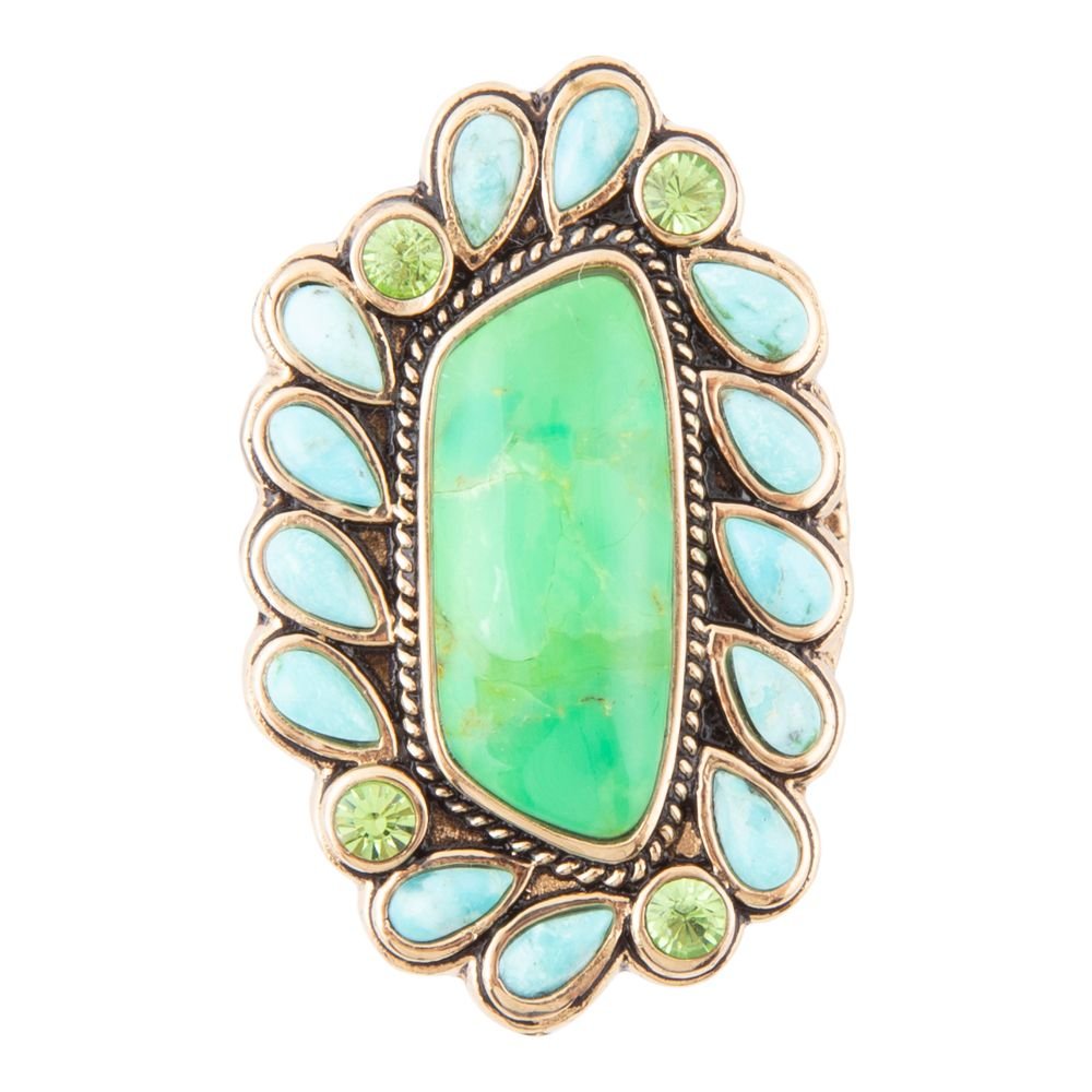 Statement-Ring in Limettengrün und Türkis mit Gold