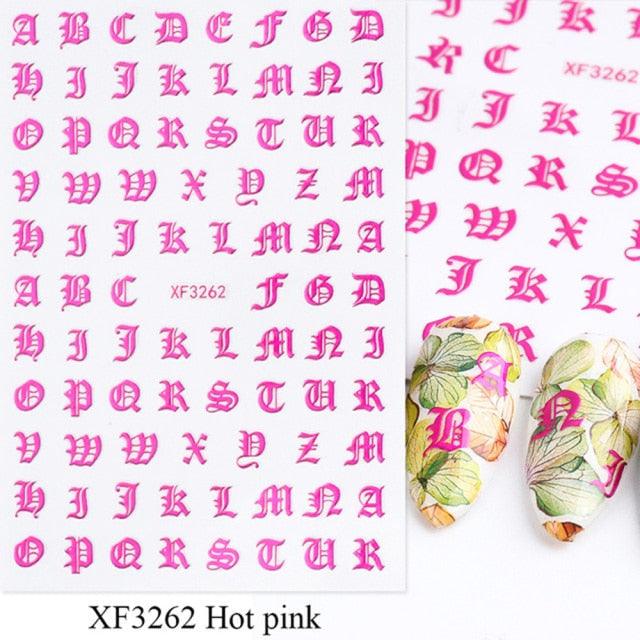 Letter 3D Decals Nail Art Stickers English Old Font Black Number Tattoo Nails Design Water Sliders Manicure Decoration 3D Nail Supplies Holographic Old English Character Nail Self-Adhesive Sticker English Font Design Manicure Decorations Accessories