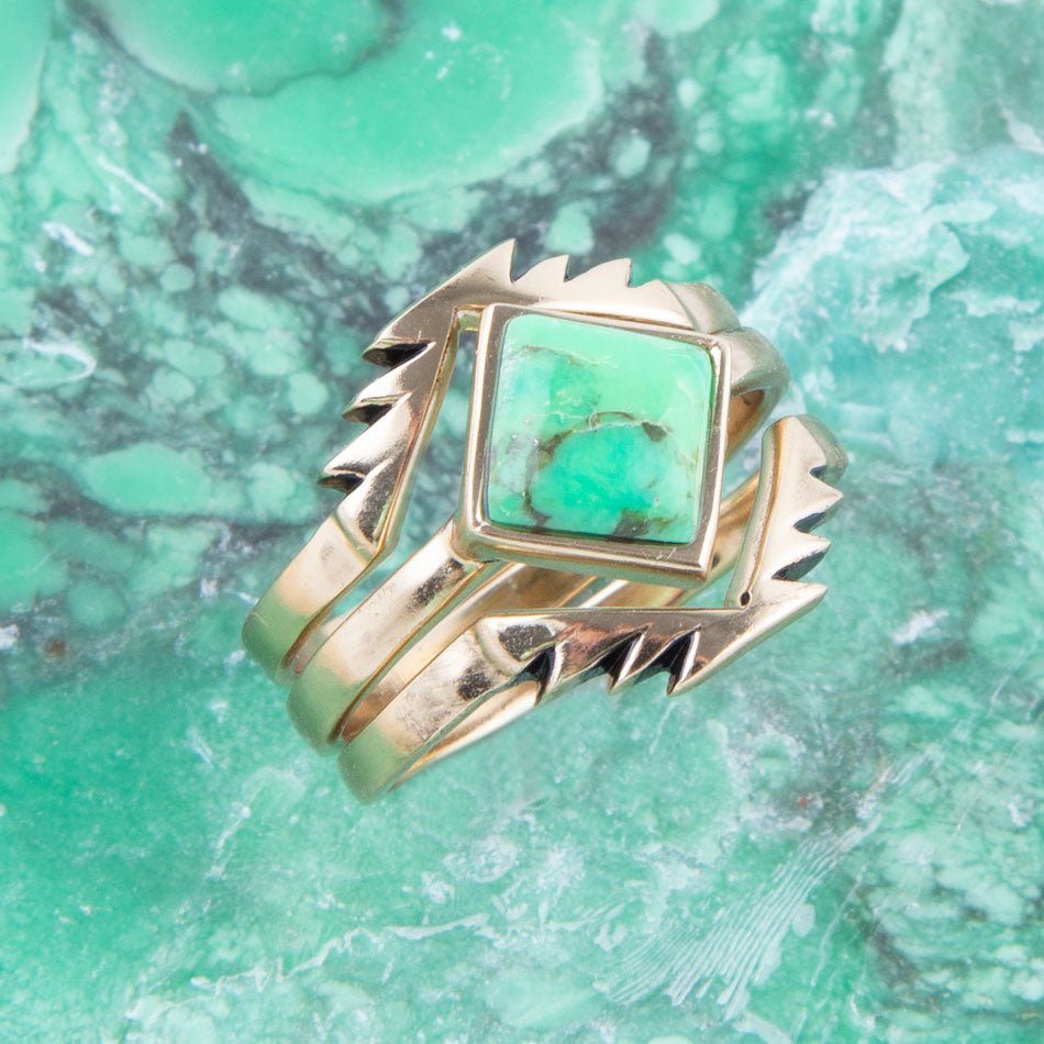 Azteken Limettengrün Türkis Goldener Ringset