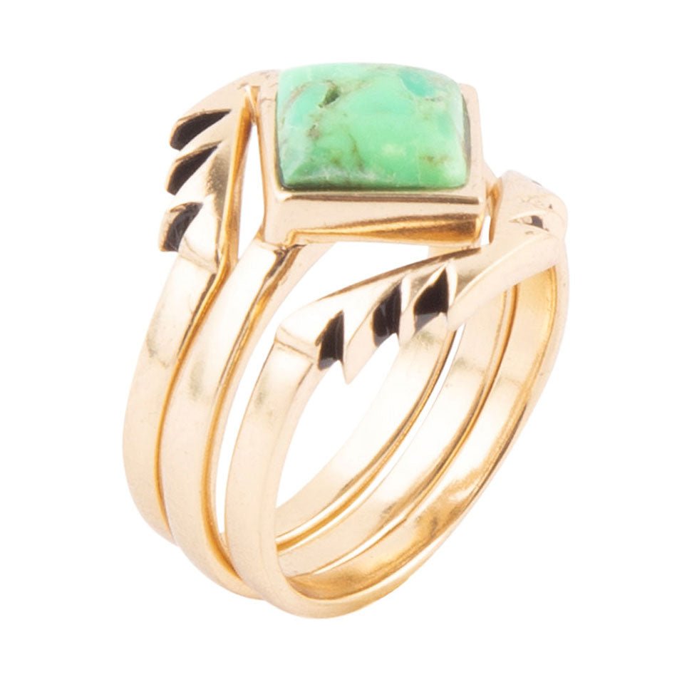 Azteken Limettengrün Türkis Goldener Ringset