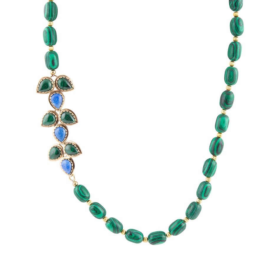 Verbundene blaue Lapislazuli- und grüne Malachit-Goldkette