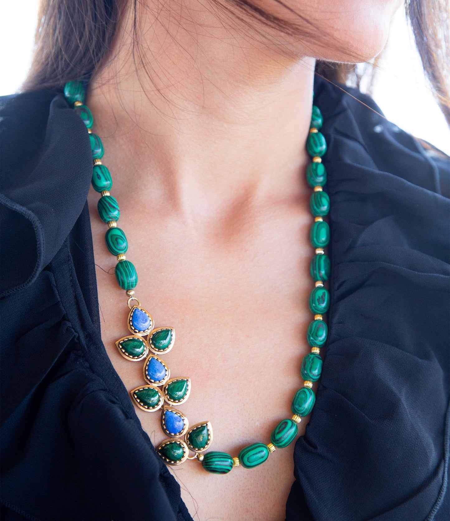 Verbundene blaue Lapislazuli- und grüne Malachit-Goldkette