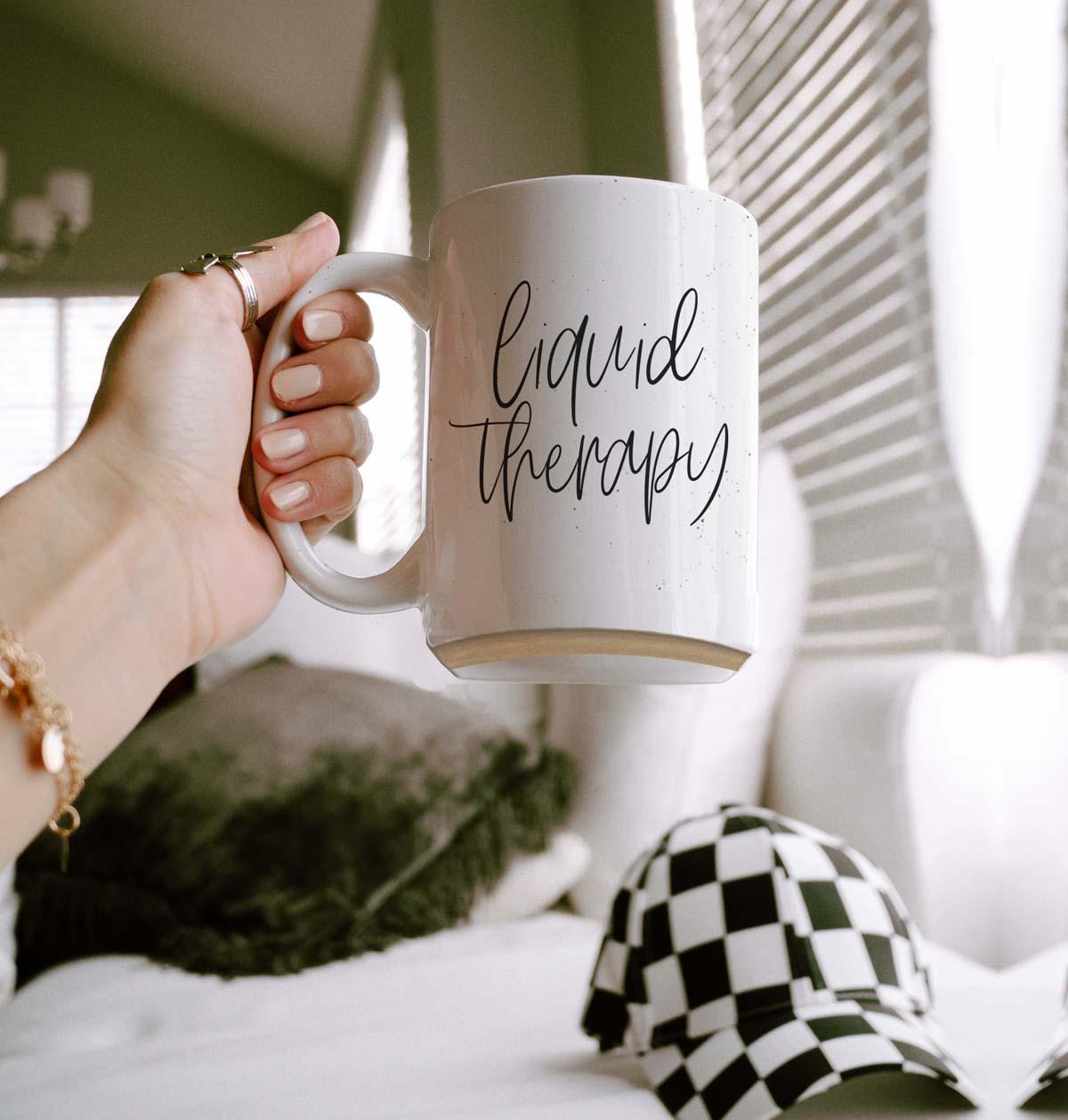 "Liquid Therapy" Keramiktasse 470ml Entspannende Kaffee Tee Tasse Geschenk zur Stressbewältigung