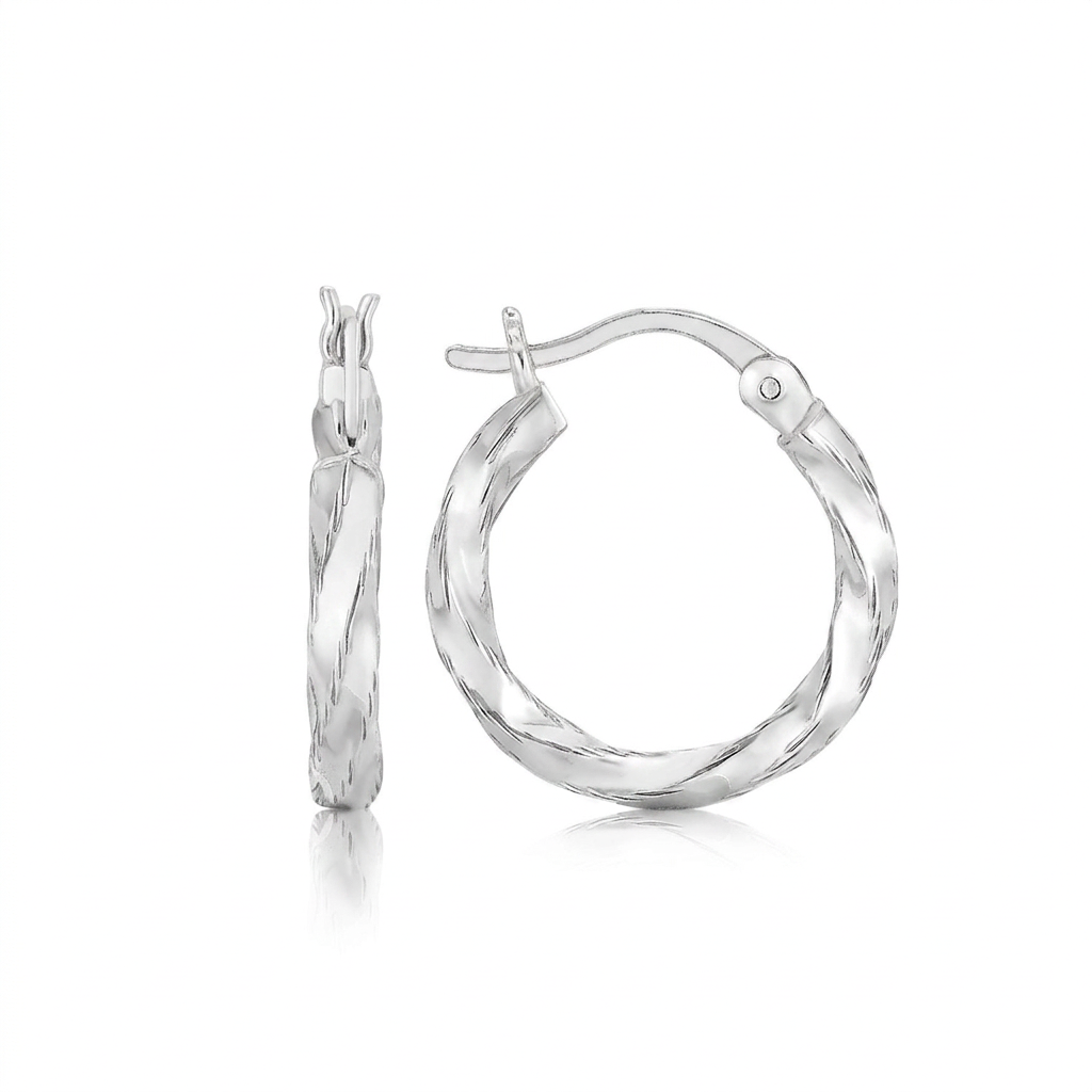 Boucles d'oreilles créoles en argent sterling poli avec motif torsadé