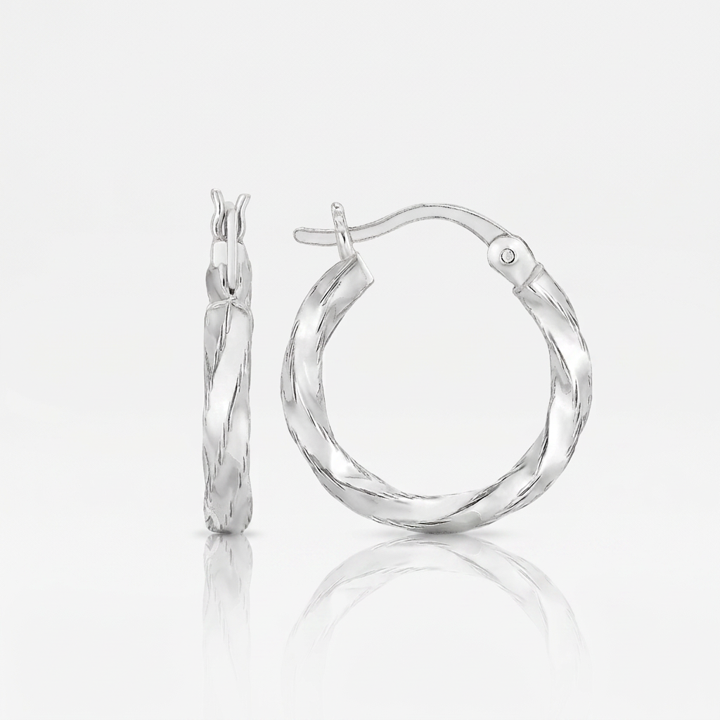Boucles d'oreilles créoles en argent sterling poli avec motif torsadé
