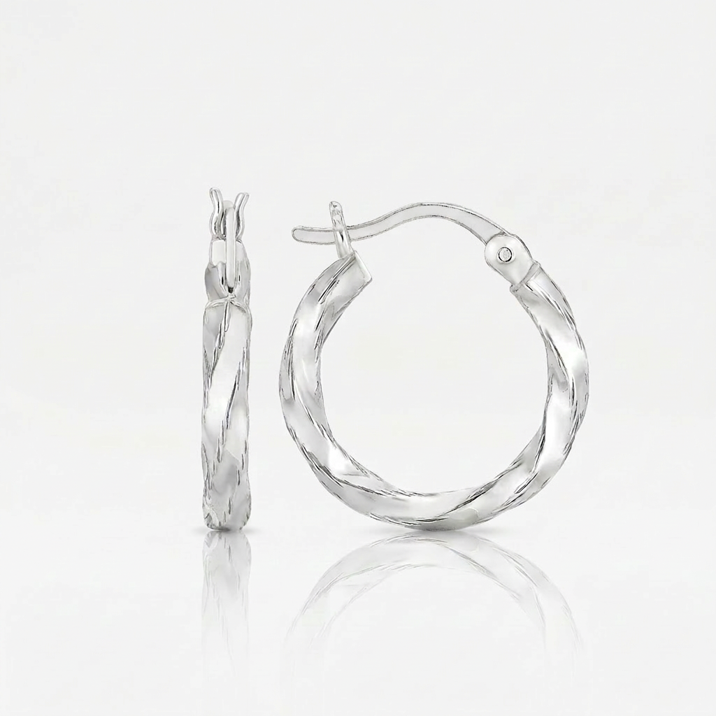 Boucles d'oreilles créoles en argent sterling poli avec motif torsadé