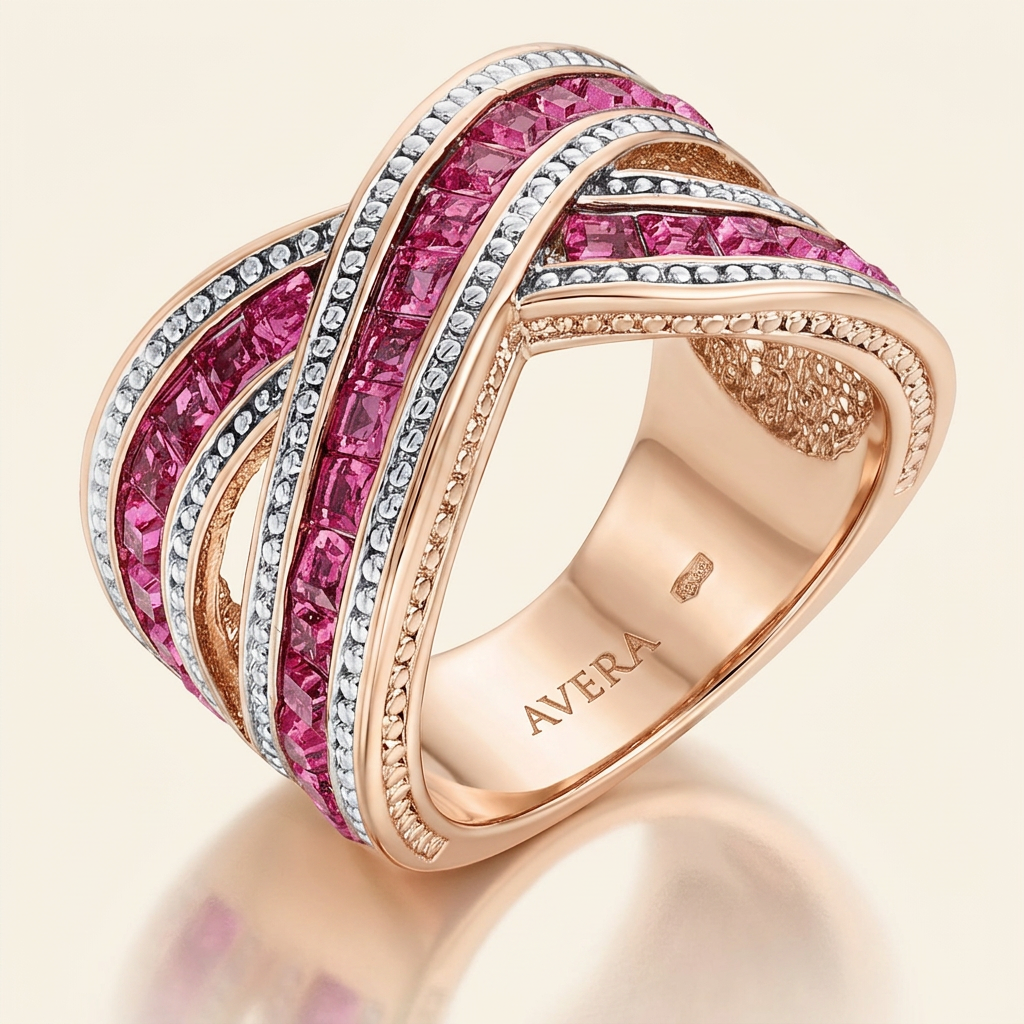 Avera Jewelry Signature Twisting Band Ring in Pink Gold