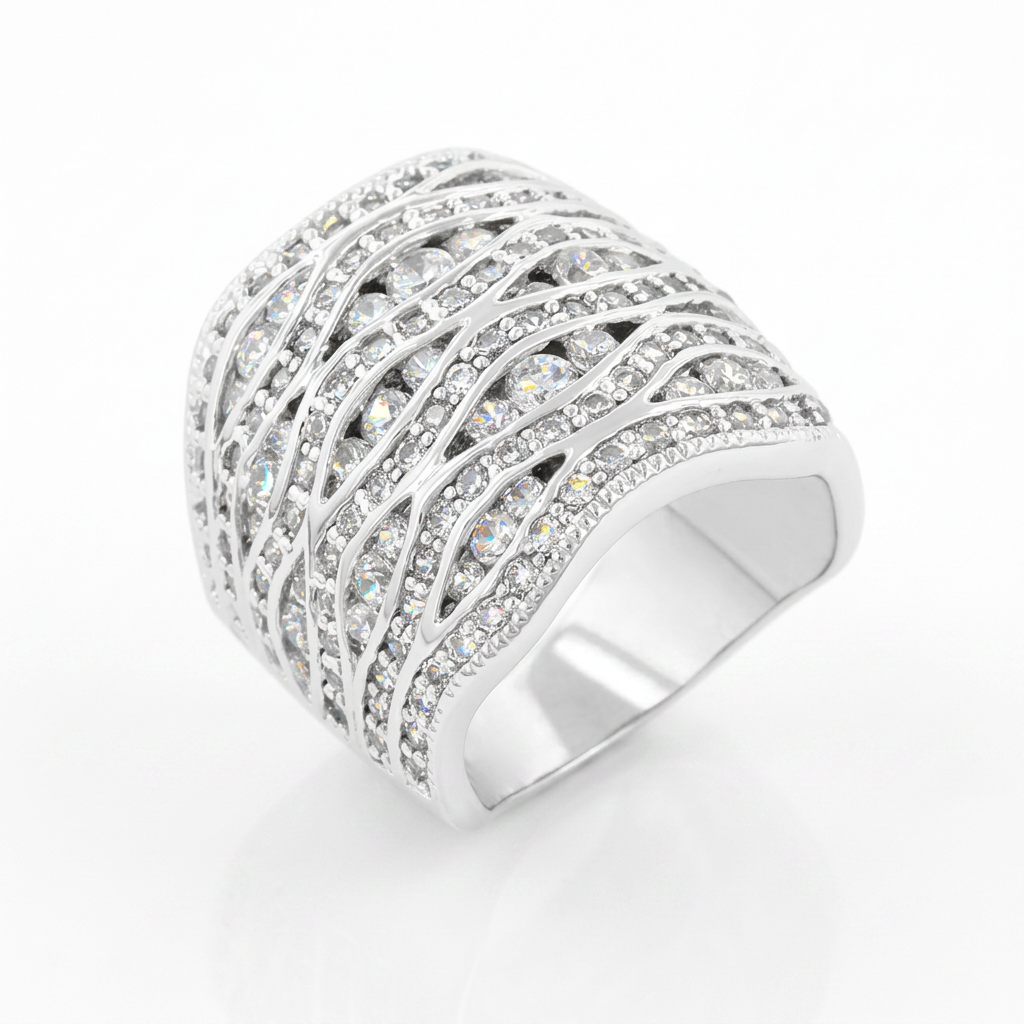 Avera Cubic Zirconia Pave Abstract Ring in Sterling Silver
