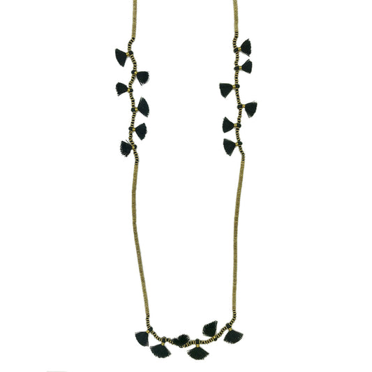 Long Cotton Tassel Necklace 23" Handmade Boho Indian Style Zinc Alloy Beads