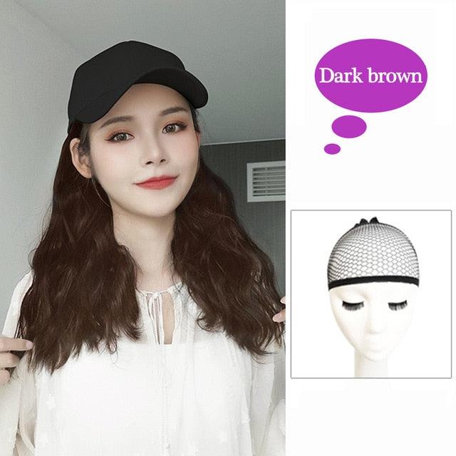 Long Synthetic Baseball Cap Hair Wig Natural Black Cap Hair Extensions Natural Corn Whisker wig Wave Wigs Hat Wig Adjustable Wigs For Black Women Cosplay Wigs For Women