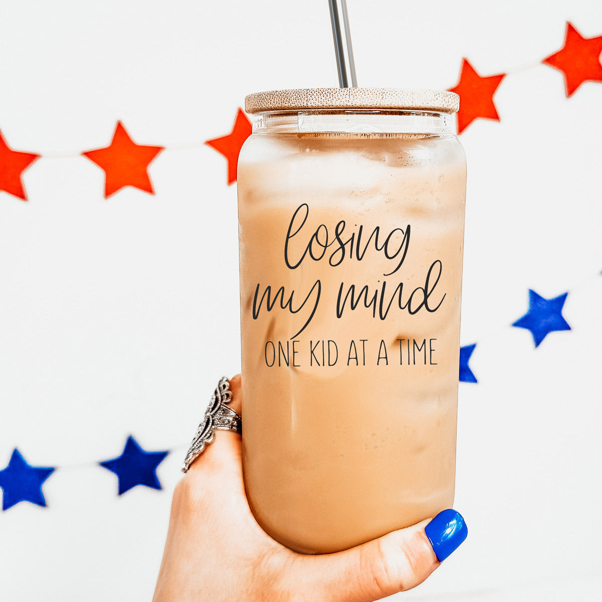 Losing My Mind 17oz Glasbecher mit Bambusdeckel Edelstahl-Strohhalme Strohhalmreiniger Geschenk