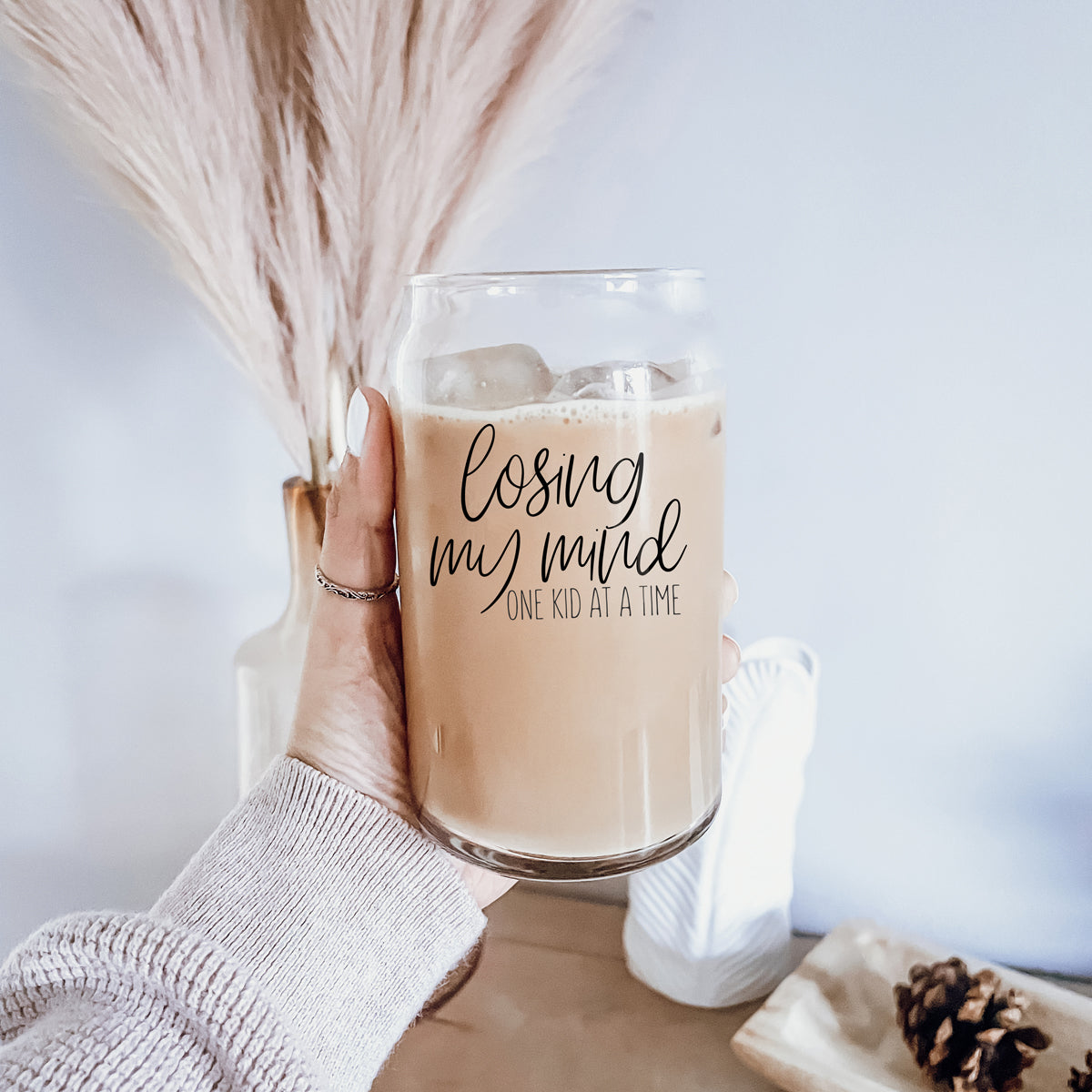 Losing My Mind 17oz Glasbecher mit Bambusdeckel Edelstahl-Strohhalme Strohhalmreiniger Geschenk