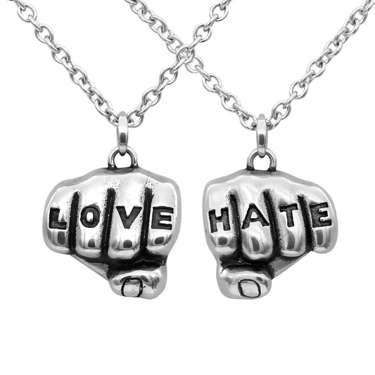 Collier pendentif "Love Hate" pour phalanges, en acier inoxydable