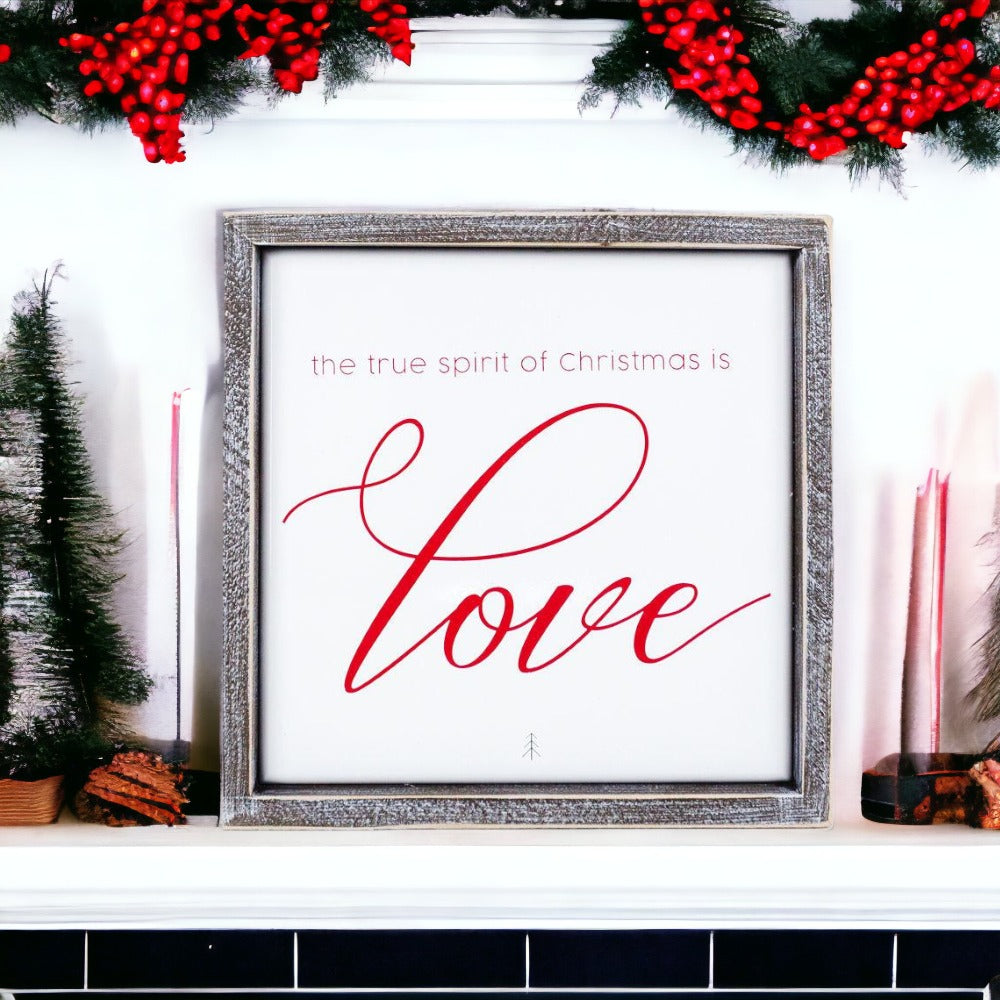 True Spirit 10 Zoll Holzgerahmtes geprägtes Weihnachtsschild Inspirierende Feiertags-Wanddekoration