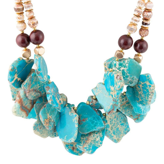 Collier ras-du-cou Lucia en jaspe bleu et agate de feu sur fil doré