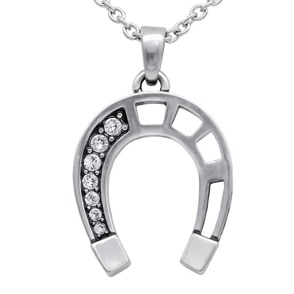 Lucky Horseshoe Necklace Sterling Silver CZ Pendant