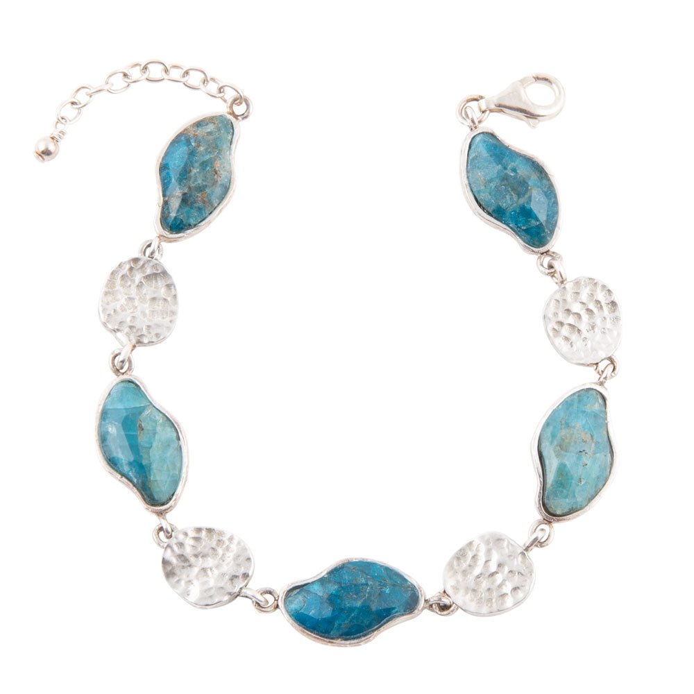 Luna Blauer Apatit und Sterling Silber Linienarmband