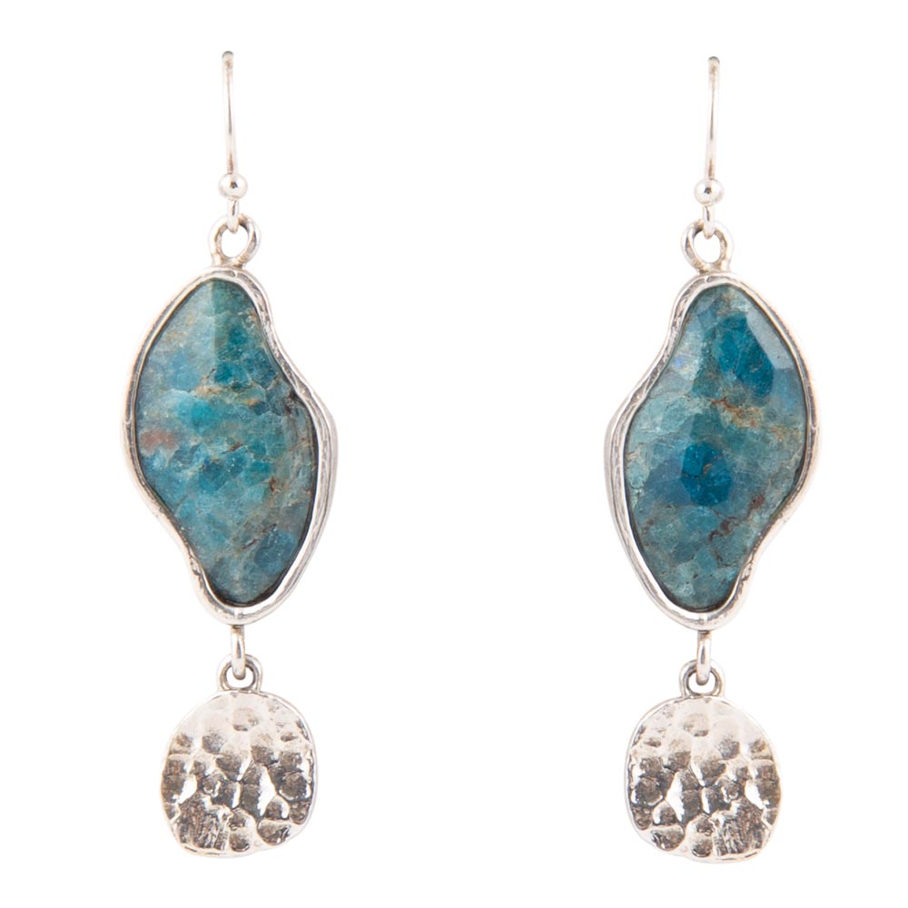 Boucles d'oreilles pendantes Luna en apatite bleue et argent sterling