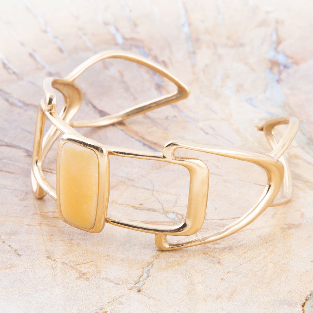 Luster Yellow Agate and Golden Cuff Bracelet