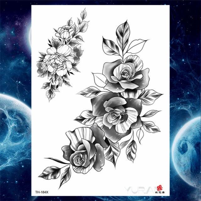 Luxury Big Tattoo Stickers Butterfly Body Arm Leg Tattoos Temporary Black Flower Rose Tattoos For Women's Adults